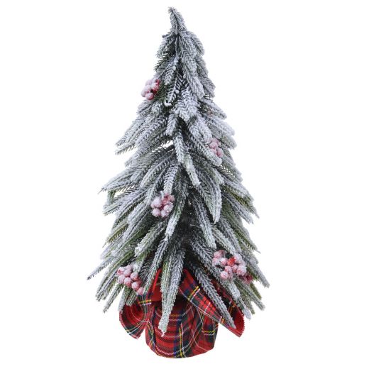 Χριστουγεννιάτικο διακοσμητικό, δεντράκι χιονισμένο με berries, πράσινο/κόκκινο, 35cm