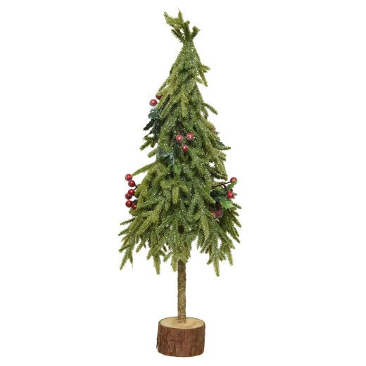 Χριστουγεννιάτικο διακοσμητικό, δεντράκι με γκλίτερ και berries, πράσινο/κόκκινο, 45cm 