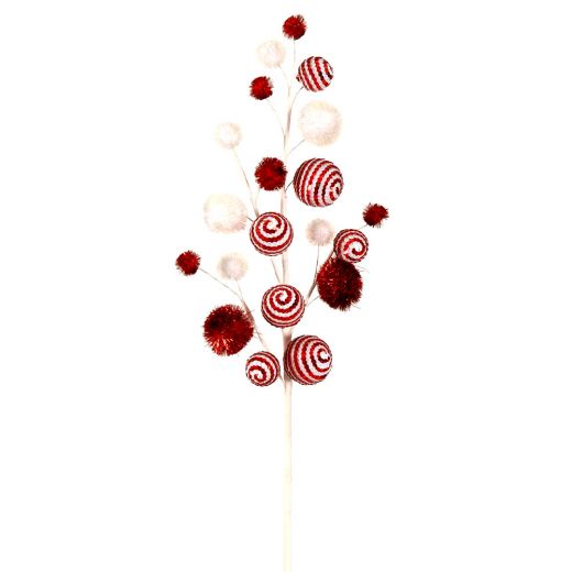 Χριστουγεννιάτικο κλαδί, κόκκινο/άσπρο με μπαλάκια, 73cm