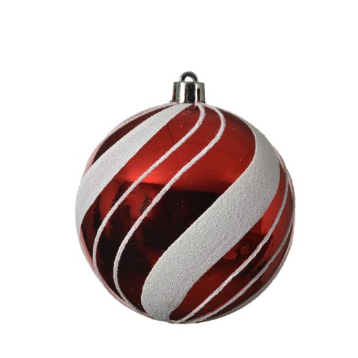 Χριστουγεννιάτικη μπάλα, αδιάβροχη με ρίγες κόκκινες/άσπρες, 8cm