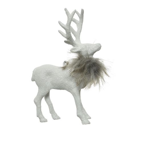 Χριστουγεννιάτικο διακοσμητικό, ελάφι λευκό με γκλίτερ, 11x3x15cm ύψος