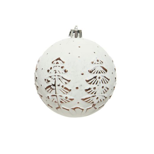 Χριστουγεννιάτικη μπάλα, λευκή, αντικέ, με δέντρα, αδιάβροχη, 8cm
