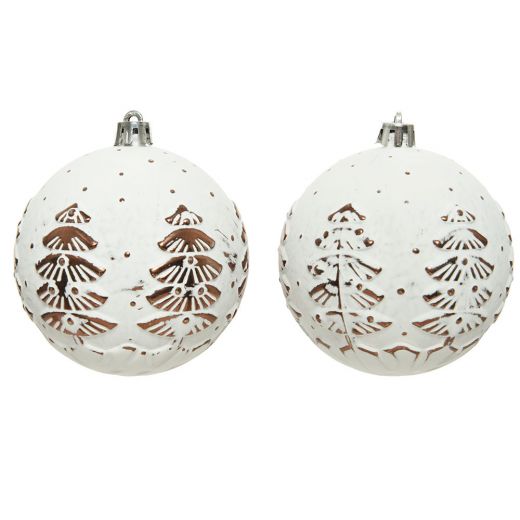 Χριστουγεννιάτικη μπάλα, λευκή, αντίκα με δέντρα, αδιάβροχη, 8cm
