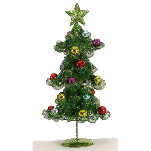 Χριστουγεννιάτικο διακοσμητικό, δέντρο με στολίδια, πράσινο, με σύρμα, 45cm