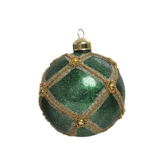 Χριστουγεννιάτικη μπάλα, γυάλινη με γκλίτερ, 8cm-Πράσινο