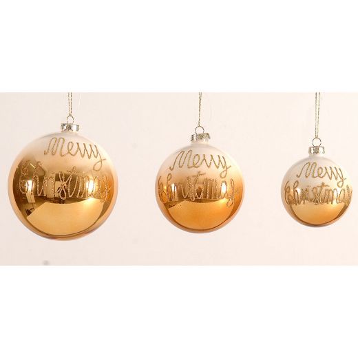 Χριστουγεννιάτικη μπάλα, γυάλινη, χρυσό/άσπρο, "Merry Christmas", 10cm