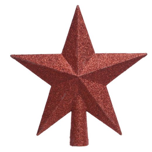 Χριστουγεννιάτικο διακοσμητικό, αστέρι κόκκινο με γκλίτερ, κορυφή δέντρου, 4.2x19x19cm