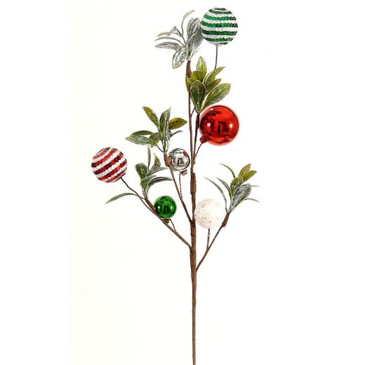 Χριστουγεννιάτικο κλαδί, με κόκκινα/ασημί/πράσινα μπαλάκια, 52cm ύψος
