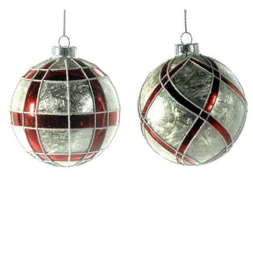 Χριστουγεννιάτικη μπάλα, γυάλινη, άσπρη/κόκκινη, 10cm