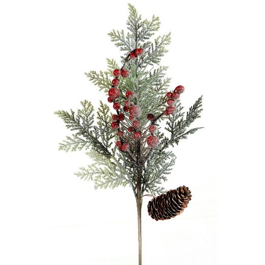 Χριστουγεννιάτικο κλαδί, με berries και κουκουναρι, χιονισμένο, 45cm ύψος 