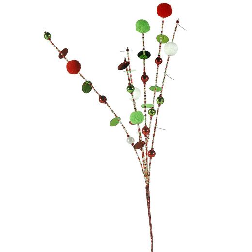 Χριστουγεννιάτικο κλαδί, με κόκκινες/άσπρες/πράσινες χάντρες, 55cm