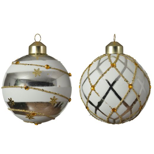 Χριστουγεννιάτικη μπάλα, γυάλινη με χρυσό γκλίτερ, 8cm