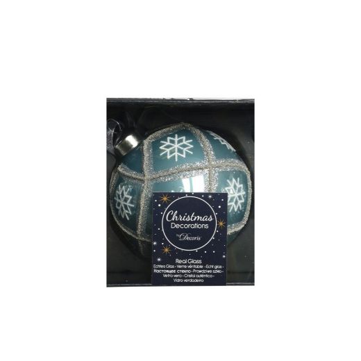 Χριστουγεννιάτικη μπάλα, γυάλινη με γκλίτερ σε τρία χρώματα, 8cm-Design B