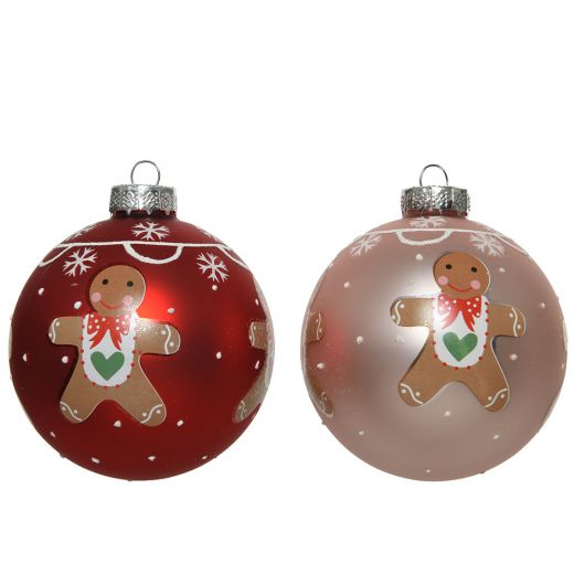 Χριστουγεννιάτικες μπάλες, σετ 2 ΤΕΜ, γυάλινες, ματ ροζ/κόκκινο, 8cm
