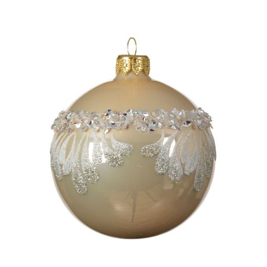 Χριστουγεννιάτικη μπάλα, γυάλινη γυαλιστερή με γκλίτερ και διαμάντια, 8cm