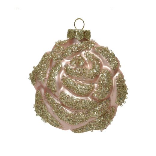 Χριστουγεννιάτικο στολίδι, λουλούδι, γυάλινο, ματ με γκλίτερ, 8cm-Ροζ