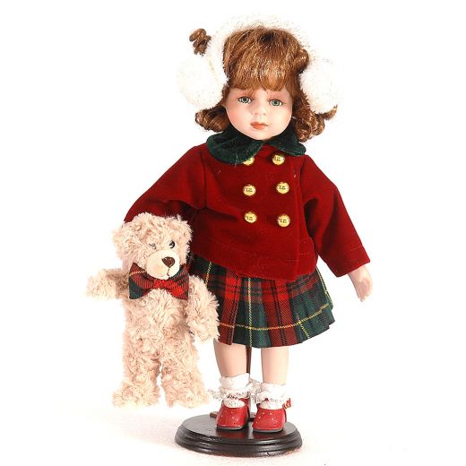 Χριστουγεννιάτικο διακοσμητικό, κούκλα από πορσελάνη με αρκουδάκι, 38cm