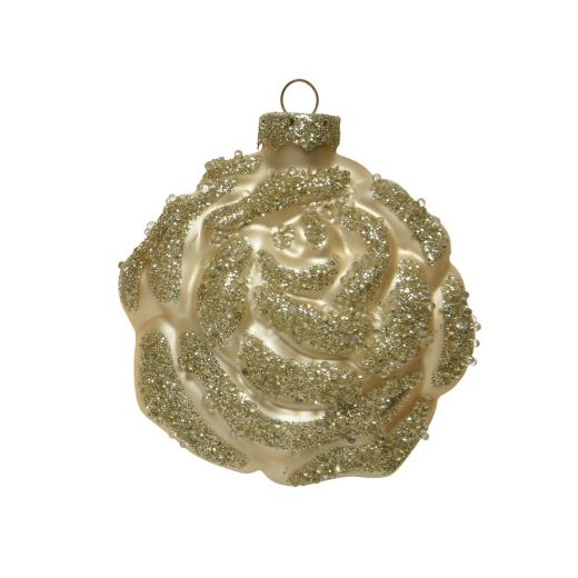 Χριστουγεννιάτικο στολίδι, λουλούδι, γυάλινο, ματ με γκλίτερ, 8cm-Σαμπανί - Χρυσό