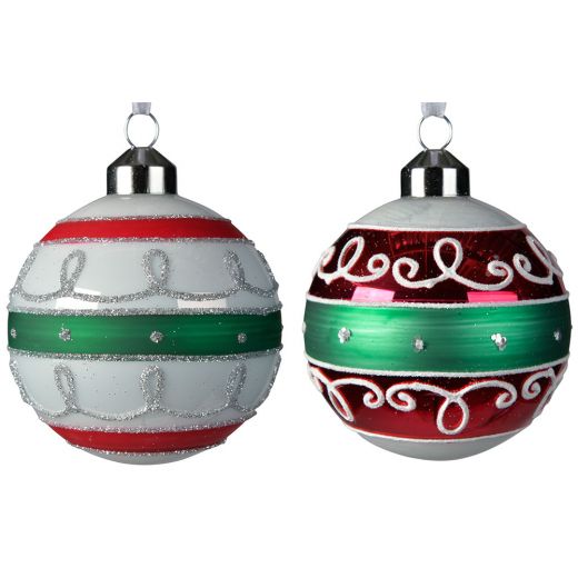 Χριστουγεννιάτικες μπάλες, σετ 2 ΤΕΜ, γυάλινες, με γκλίτερ, 8cm