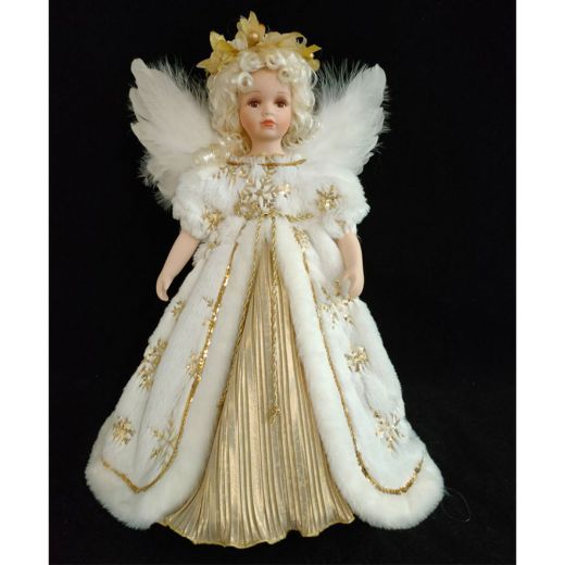 Χριστουγεννιάτικο διακοσμητικό, κούκλα από πορσελάνη, χρυσή, 47cm