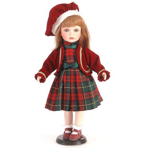 Χριστουγεννιάτικο διακοσμητικό, κούκλα από πορσελάνη, κόκκινο/πράσινο, 47cm