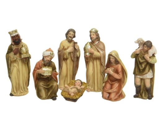 Nativity set polyresin maria, joseph, jesus, shepherd, 3 king 7 figures Presentation type