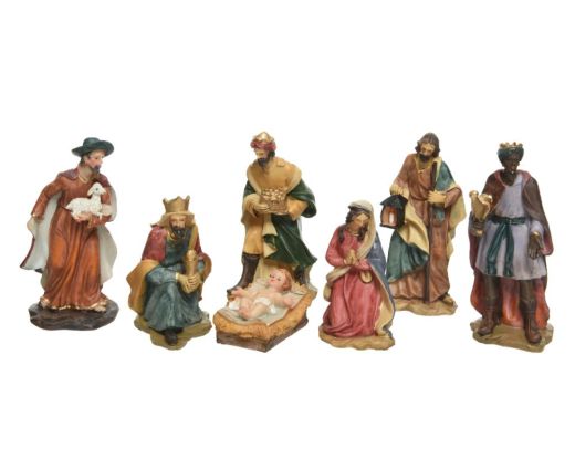 Nativity set polyresin maria, joseph, jesus, shepherd, 3 king 7 figures Presentation type, 15cm