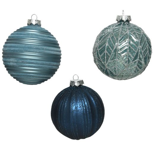 Χριστουγεννιάτικες μπάλες, σετ 3 ΤΕΜ, γυάλινες, αντίκα, μπλε, 10cm