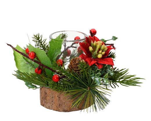 Classic tealightholder pinecones-poinsettia-berries indoor