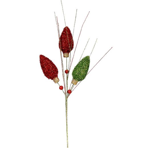 Χριστουγεννιάτικο κλαδί, με γκλίτερ κόκκινο-πράσινο, 62cm ύψος