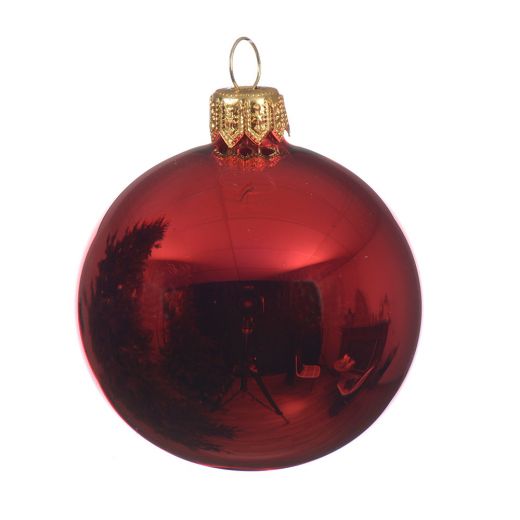 Χριστουγεννιάτικη μπάλα, γυάλινη γυαλιστερή, κόκκινο, 8cm