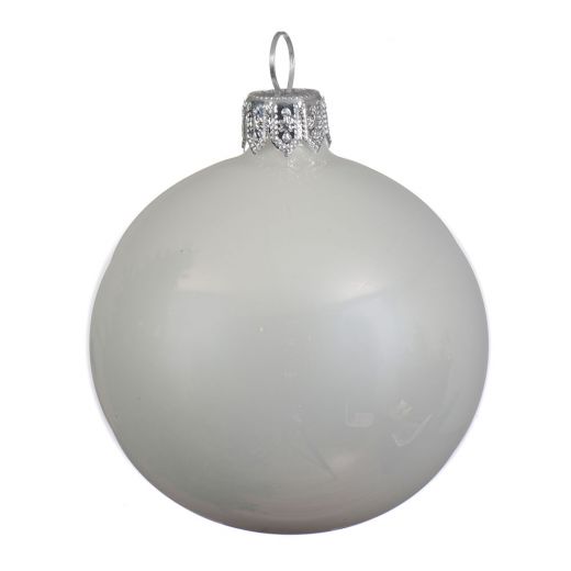 Χριστουγεννιάτικη μπάλα, γυάλινη, σμάλτο, λευκή, 8cm