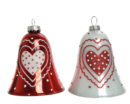 Bell glass heart, glitter 1ΤΜΧ-Κόκκινο