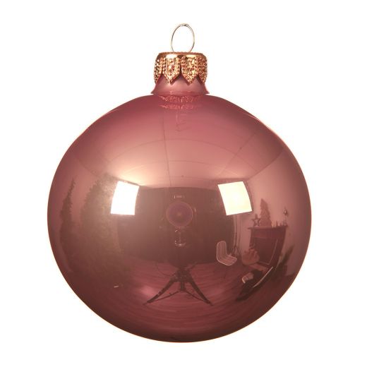 Χριστουγεννιάτικη μπάλα, γυάλινη, σμάλτο, βελούδινο ροζ, 10cm