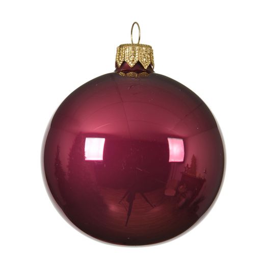 Χριστουγεννιάτικη μπάλα, γυάλινη, σμάλτο, μπορντό, 8cm