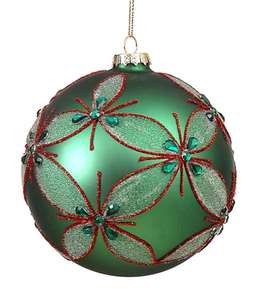 12cm glass green bow ball