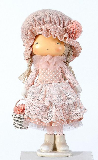 2/16-36cm Pink with white dots princess girl deco w/flowers in a basket