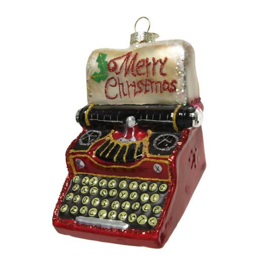 Χριστουγεννιάτικο στολίδι, γυάλινο, κόκκινο, γραφομηχανή, 11cm