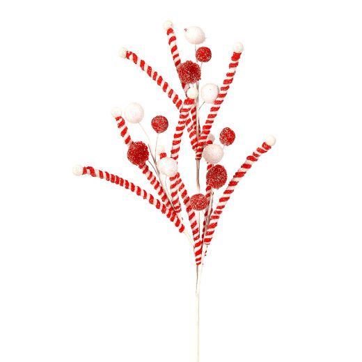 12/144-67cm red/white branch w/pon pons