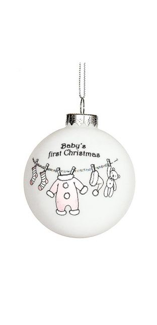 glass balls 8cm, pink/blue baby's first christmas, 1ΤΜΧ-Ροζ