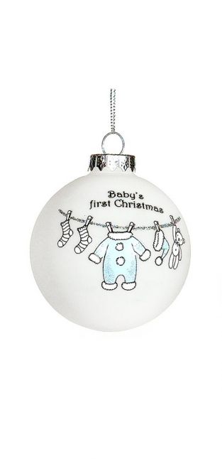 glass balls 8cm, pink/blue baby's first christmas, 1ΤΜΧ-Μπλε