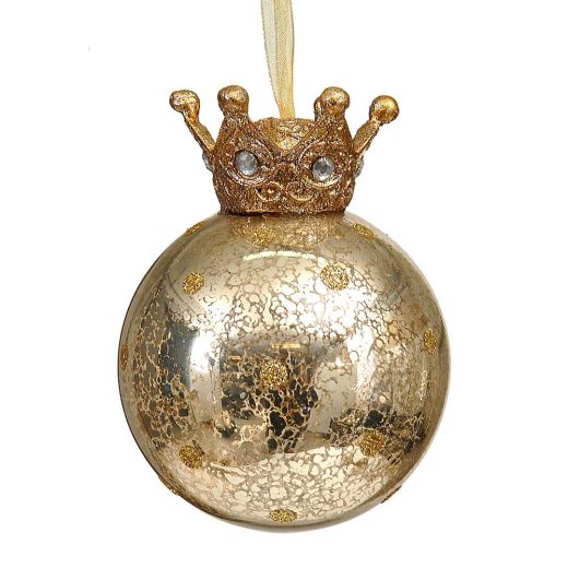 8cm Gold glass ball w/crown on top