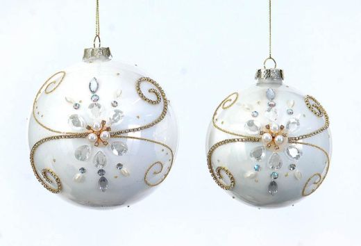 12/48-10cm Glass white ball w/gold design