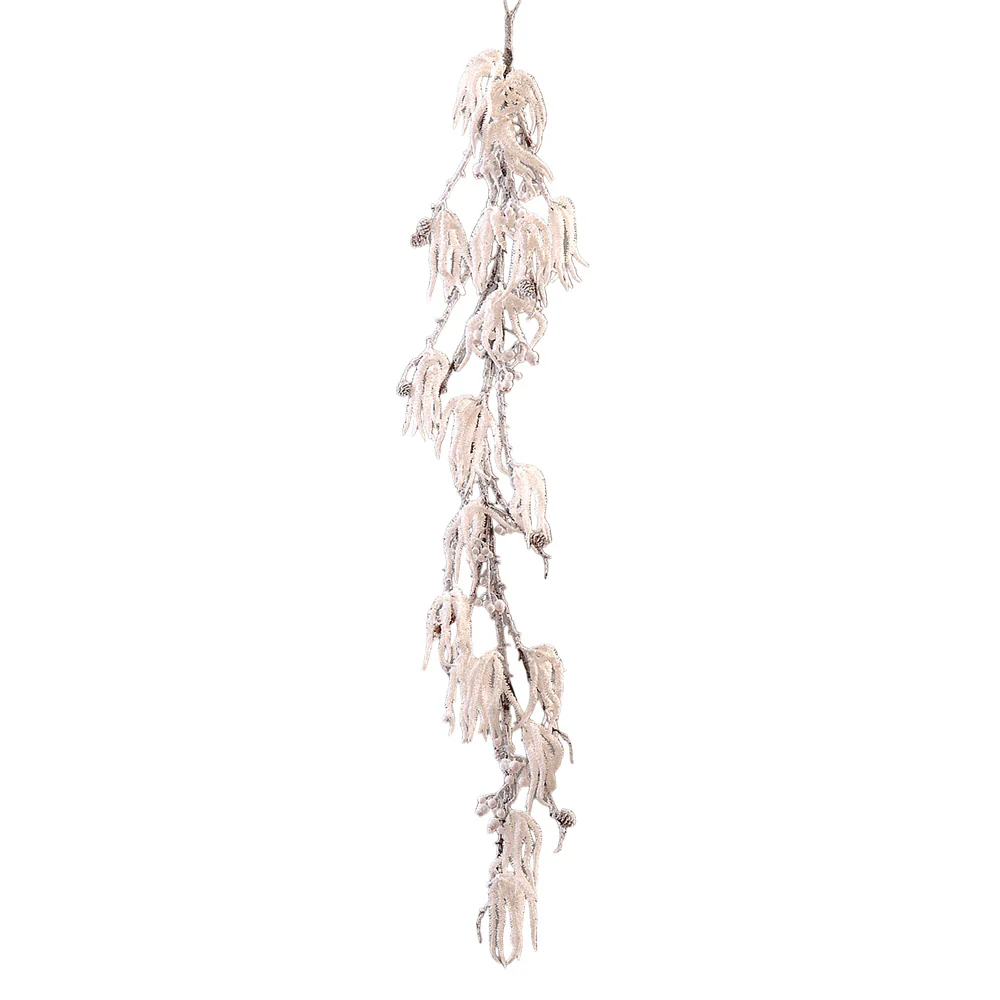 2/18-150cm Garland w/white leaves & pinecones