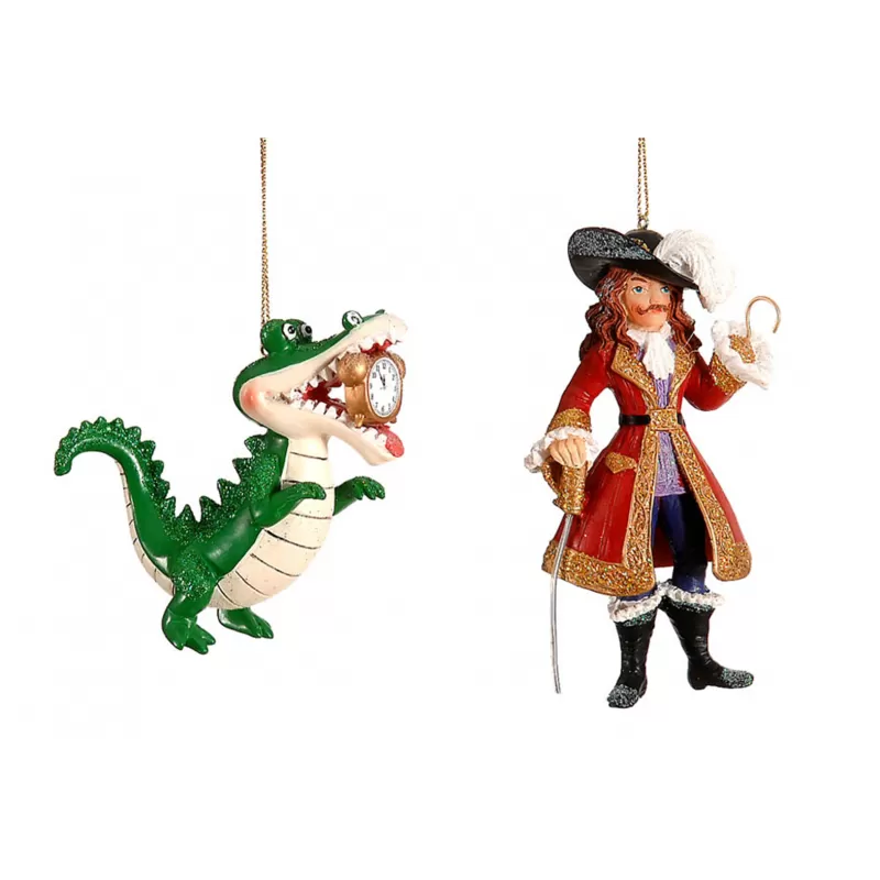 12/72-2Asst 12cm Hanging polyresin captain hook & crocodile