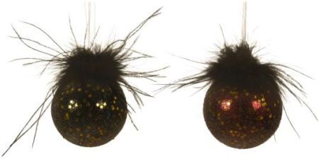 Bauble glass silver inside w shiny color black feather,spangle star,sugar finish, 1ΤΜΧ-Μπορντό