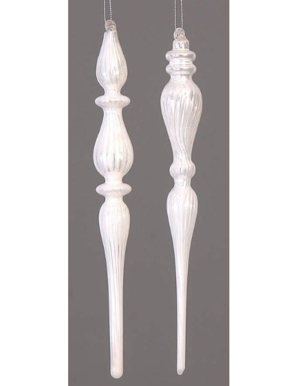 6/108-2Asst 27cm Glass white icicle orn